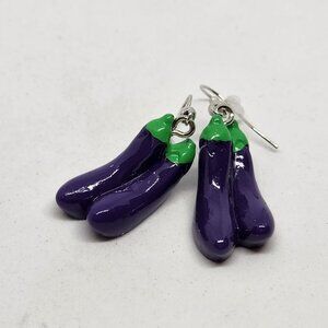 Eggplant Purple Green Earrings Resin Hook Dangle